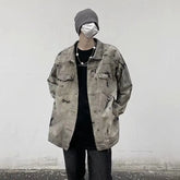 Hearujoy Men Gray Tie-dye Denim Jackets Coats Loose Vintage Jeans Jackets New Autumn Hip Hop Denim Coats Outwear Casual Jeans Coats